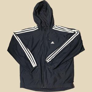 navy blue adidas windbreaker with hood